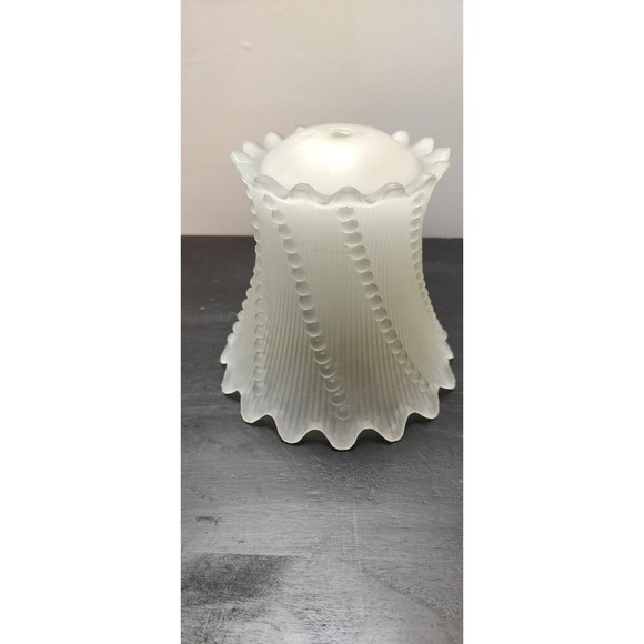 Vintage 6.25"  Frosted Glass Boudoir Lamp Shade Scallop Edge Swirl Dot - Picture 9 of 12